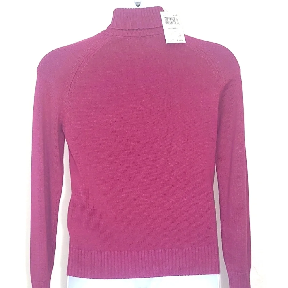 Turtleneck sweater Burgandy 100% Cotton stretch knit New Medium